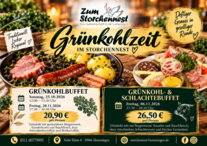 Grünkohl mit Bregenwurst, Kasseler und Kartoffeln im Storchennest Hemmingen